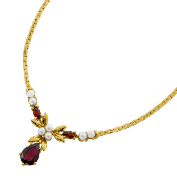 Granat Kette Gold 333 8K Flussperlen Antikschmuck