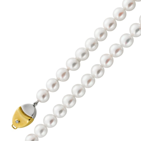 Perlenkette 43cm Akoyaperlen Diamanten 0.02ct Gold 585 14K