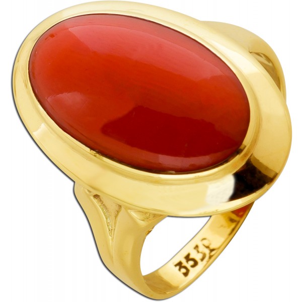 Korallring Gold 333 8K rote Sardische Koralle Antikschmuck