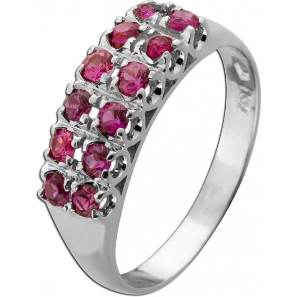 Rubin Ring Weißgold 750 18K rote Edelsteine Antikschmuck