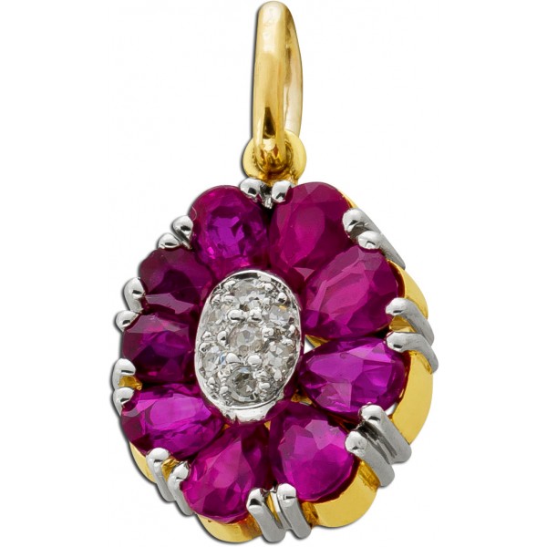 Rubin Anhänger Gelbgold 585 14K rote Edelsteine Diamanten 0.10ct  