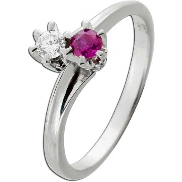 Rubin Ring Weißgold 585 14K Brillant Antikschmuck
