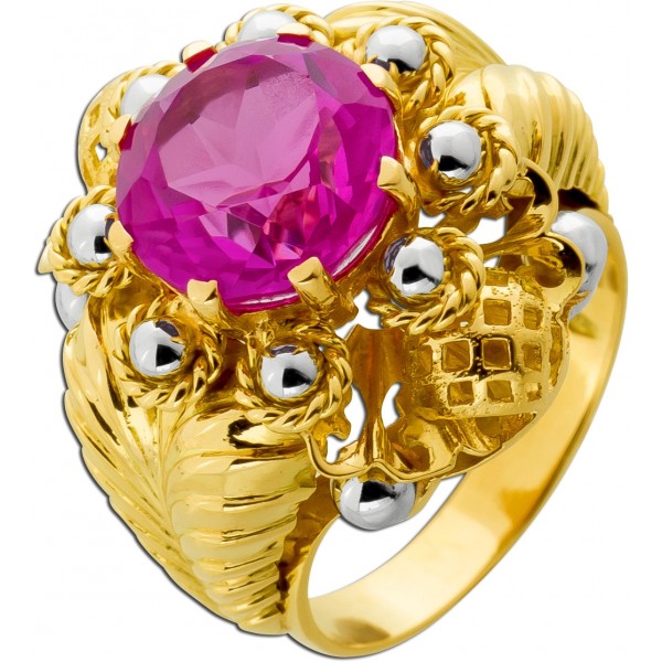 Turmalin Ring Gold 750 18K synth. Korund Antikschmuck