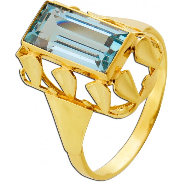 Aquamarin Ring Gold 585 14K blauer Edelstein Antikschmuck