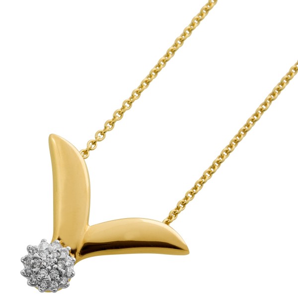 Diamant Kette Anhänger Gold 585 14K Brillanten 0.20ct   