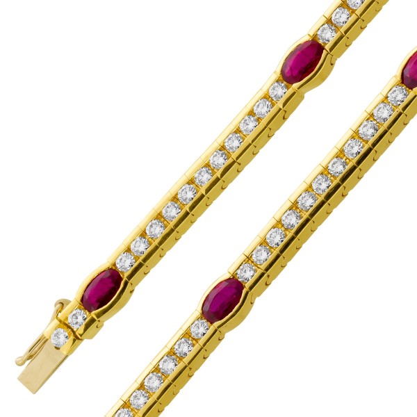 Rubin Armband Gold 750 18K Brillanten Antikschmuck