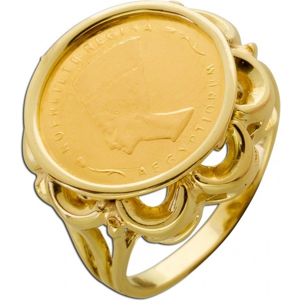 Ring Gold 585 Nofretete Goldmünze 21 Karat Antikschmuck