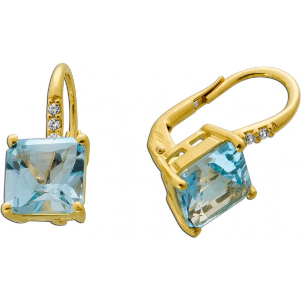Blautopas Ohrhänger Gold 585 14K blaue Edelsteine 4.4ct Zirkonia 