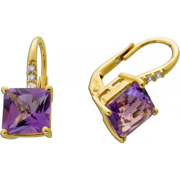 Amethyst Ohrhänger Gold 585 14K lila Edelsteine 3.4ct Zirkonia 