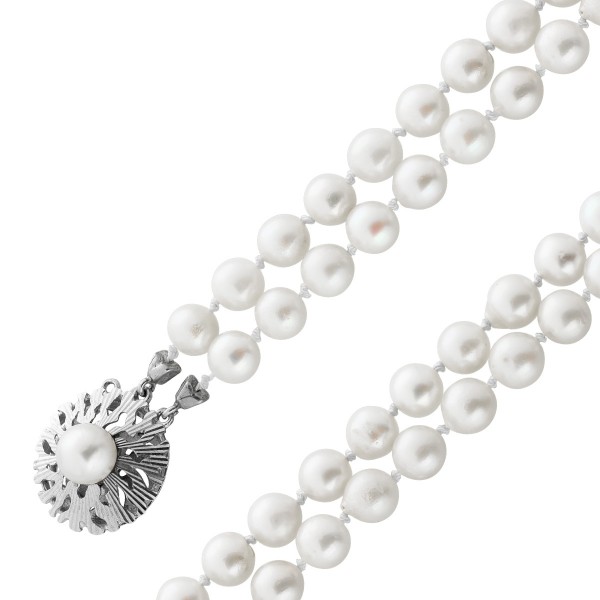 Perlenkette 90cm Akoyaperlen Silber 835 Antikschmuck 
