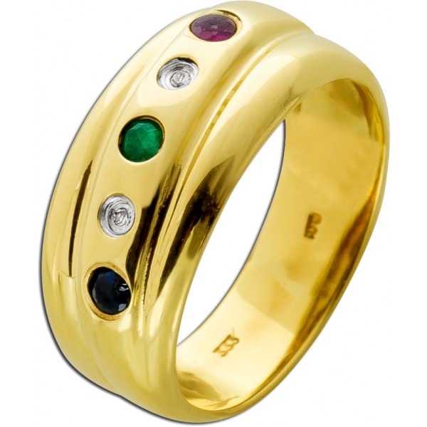 Saphir Ring Gold 333 8 Karat Smaragd Rubin Diamanten 0.01ct