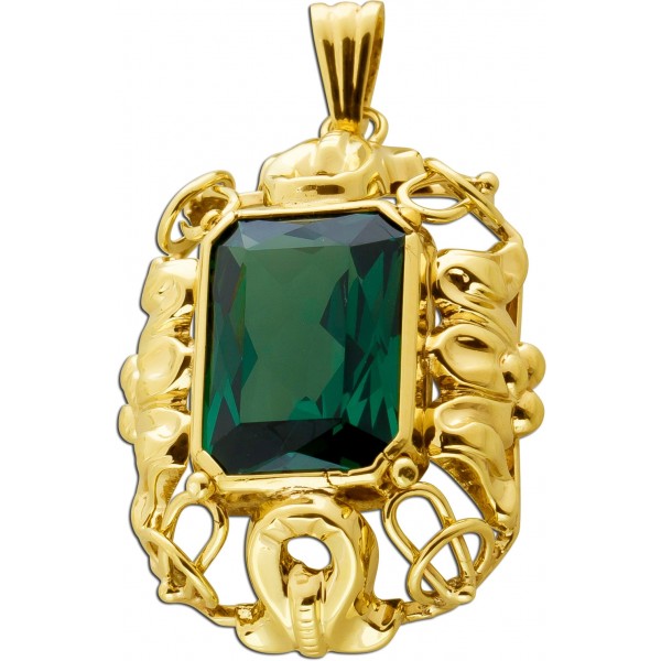 Turmalin Anhänger Gold 333 8 Karat synth Edelstein Antikschmuck