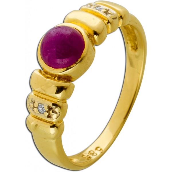 Rubin Ring Gold 585 14K Diamanten Antikschmuck