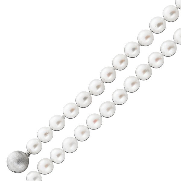 Perlenkette 90cm Weißgold 585 14 Karat japanische Akoyaperlen 6.5mm