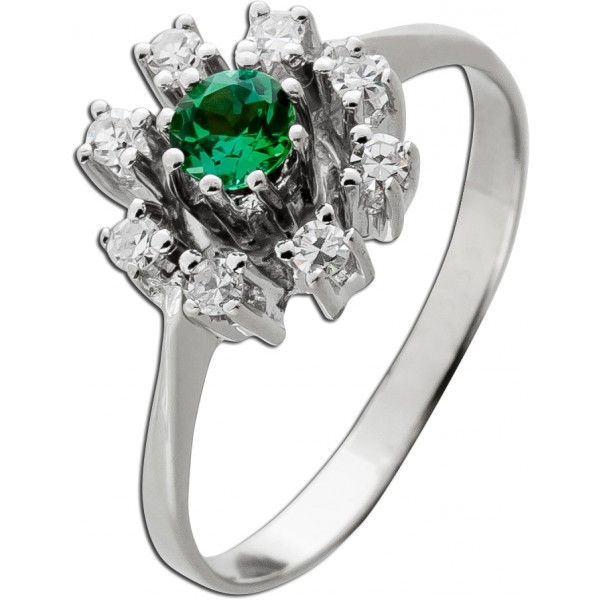 Turmalin Ring Weißgold 585 14K Brillanten Antikschmuck