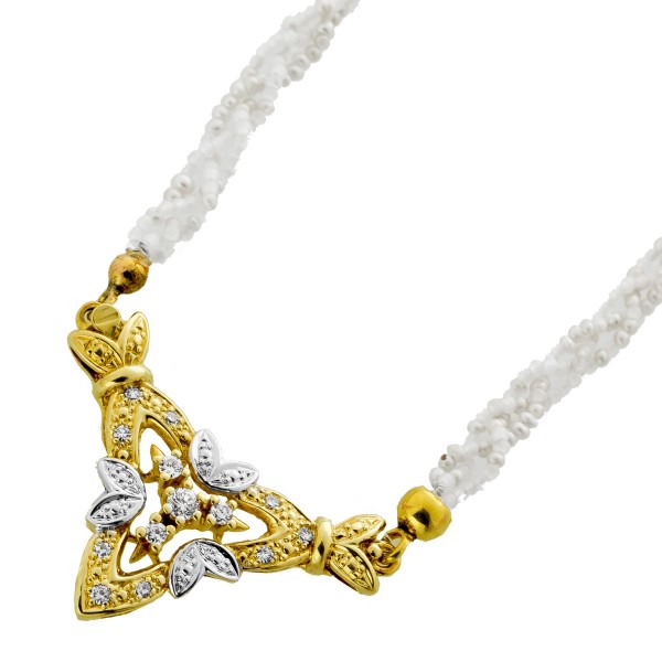 Keshi Perlenkette Mondsteine Gold 14 Karat Brillanten 0.15ct 