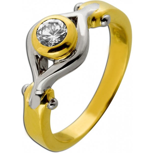 Diamantring Gelbgold 750 Weißgold 18 Karat Diamant 0.20ct Lupenrein