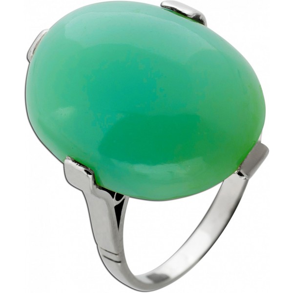 Chrysopras Ring Weißgold 585 14K grüner Edelstein 39.19ct 