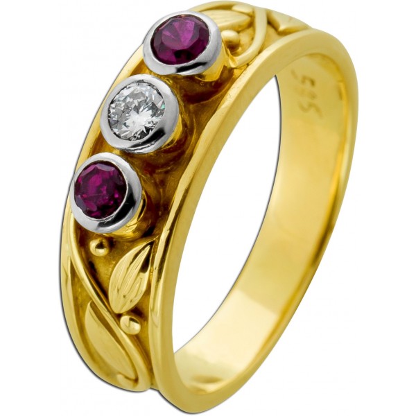 Rubin Ring Gold 585 14K Diamant Antikschmuck