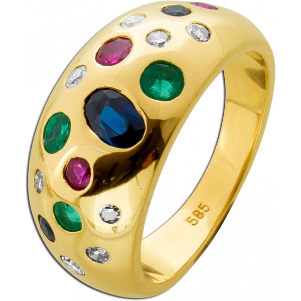 Diamant Ring Gold 585 14K Rubine Smaragde Saphire 