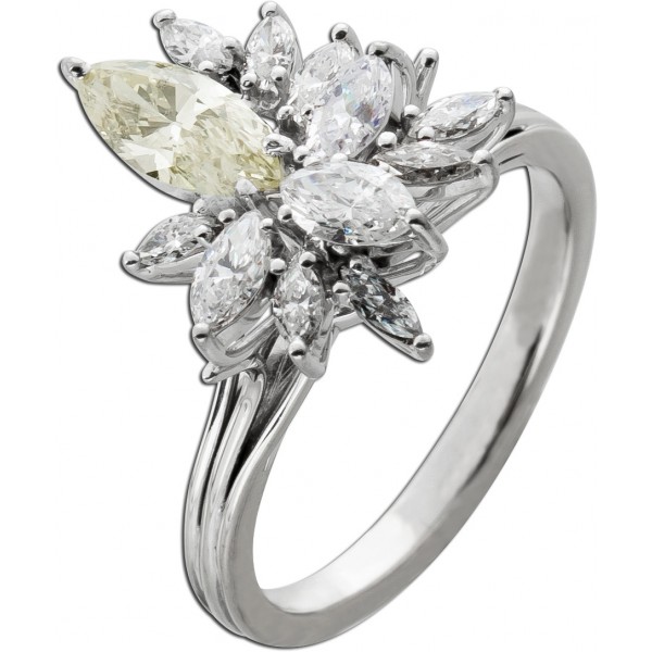 Diamant Navette Ring Weißgold 750 18K Diamanten 1.75ct  fancy Yellow  
