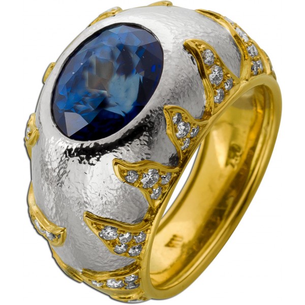 Saphirring Gold 750 18K Brillanten 1.7ct blauer Edelstein