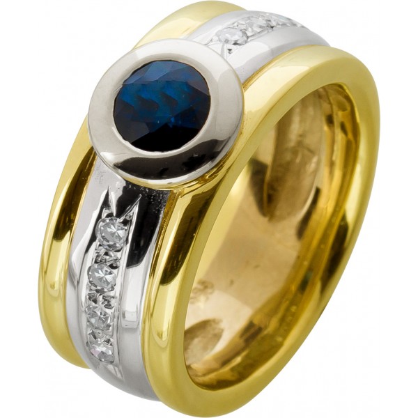Saphir Ring Gold 585 Weißgold 14K blauer Edelstein 0.9ct Diamanten 