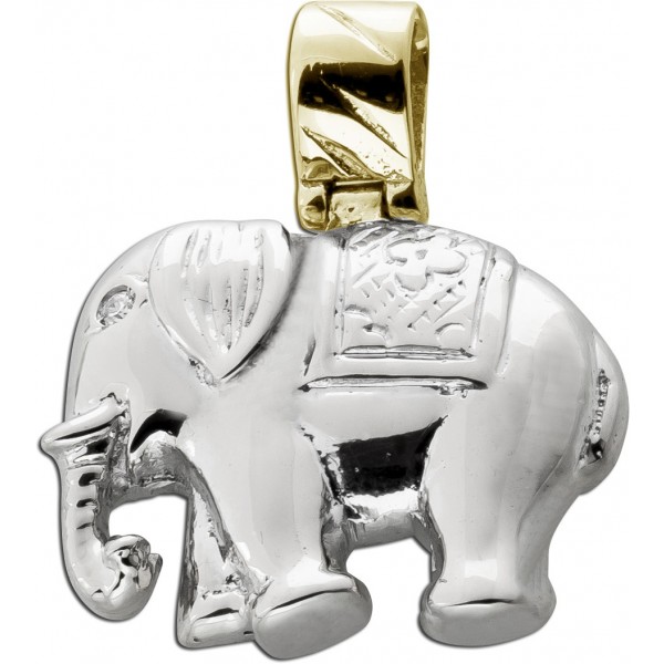 Elefantanhänger Weißgold 585 14K Diamant Antikschmuck