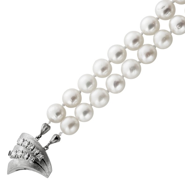 Kette japanische Akoyaperlen 7.9mm 9 Diamanten 0.45ct TW LP 