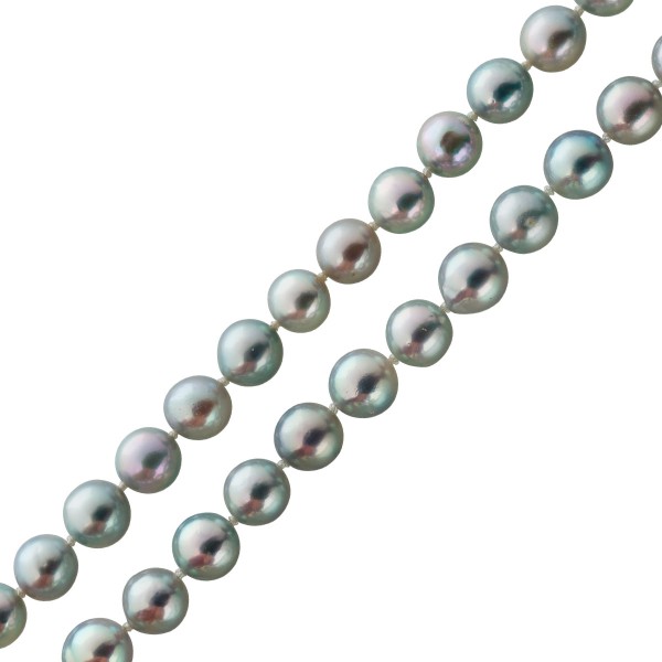 Perlenkette blaugraun 88cm japanische Akoyaperlen 8mm endlos