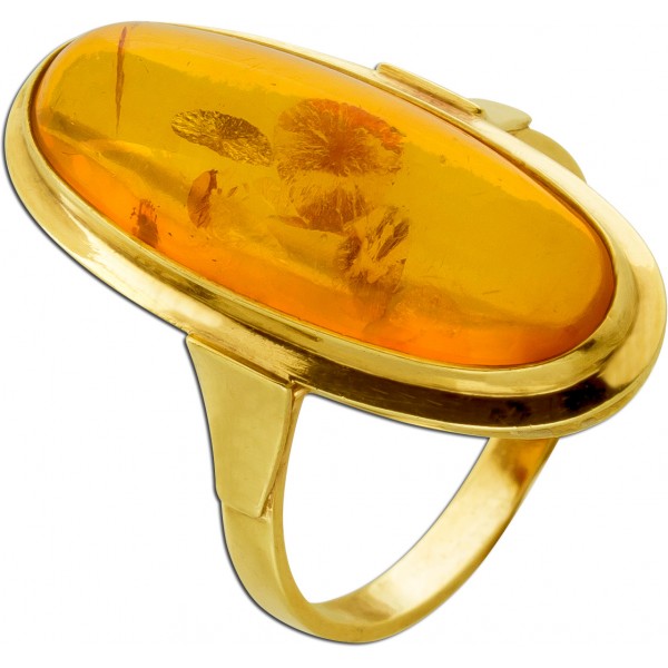Bernsteinring Gold 333 8K gelber Edelstein Antikschmuck