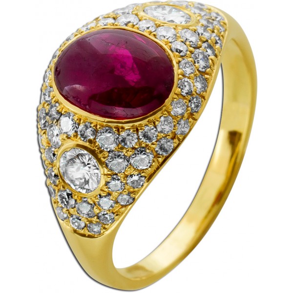Rubinring Gold 750 18K Diamanten Antikschmuck