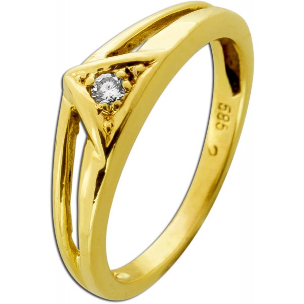 Solitärring Gelbgold 585 14 Karat Diamant 0.03ct TW VVS 