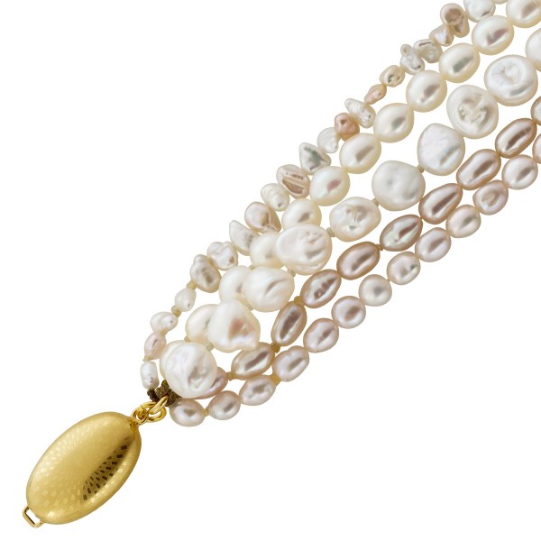 5-Reihige Perlenkette 50cm Gold 750 18K Süßwasser Keshiperlen 