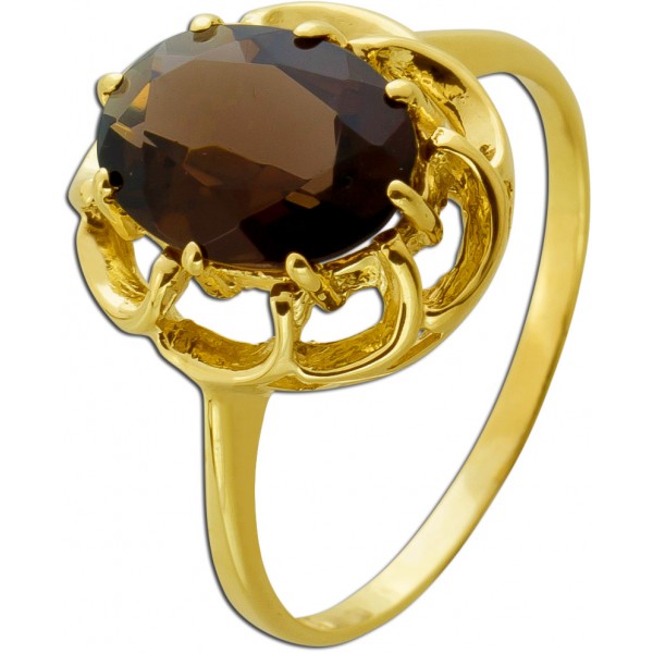 Rauchquarz Ring Gold 333 8K brauner Edelstein Antikschmuck