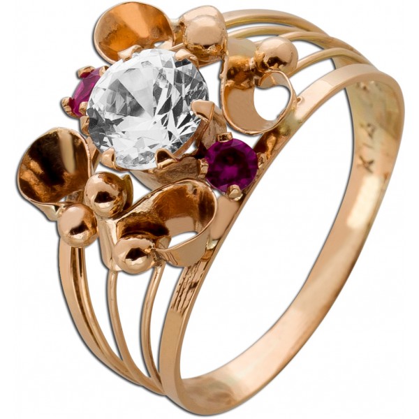 Rubin Ring Rosegold 585 14K Zirkonia Antikschmuck