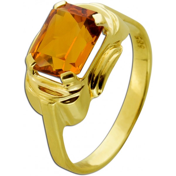 Citrin Ring Gold 585 14K gelber Edelstein Antikschmuck