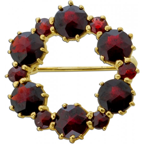 Granat Brosche vergoldet rote Edelsteine Antikschmuck