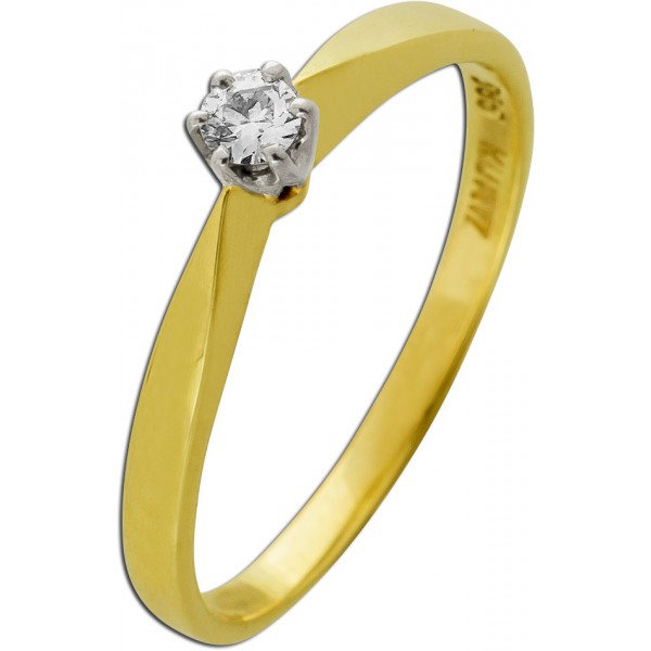 Solitärring Gelbgold 585 14 Karat Diamant 0.10ct TW SI