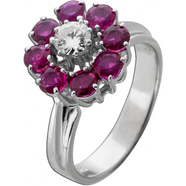 Rubin Ring Weißgold 585 14K Brillant rote Edelsteine 1.8ct Lady Di
