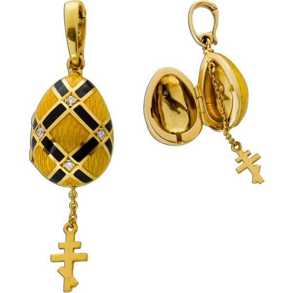 Faberge Medaillon Victor Mayer Gold 750 18K Brillanten Antikschmuck