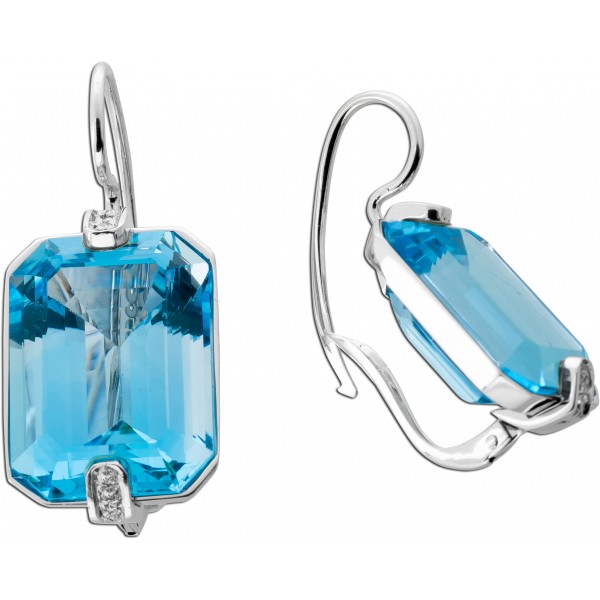 Blautopas Ohrhänger Weißgold 750 18K Brillanten Antikschmuck 