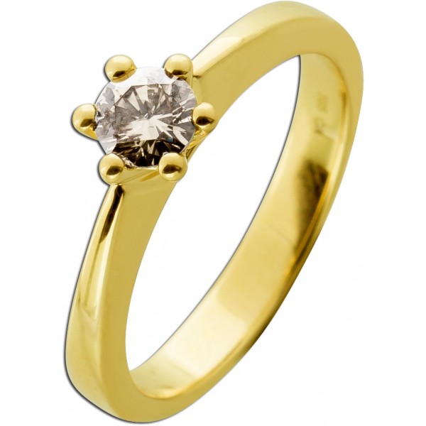 Solitärring Verlobungsring Gold 585 14K Brillant Champagner 0.44ct.