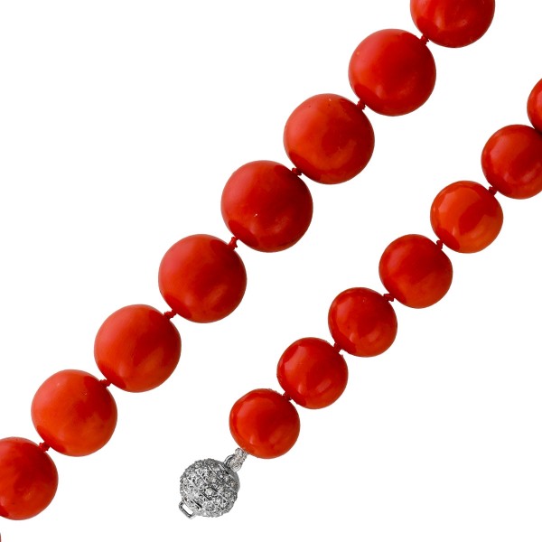 Korallcollier Weißgold 14K Brillanten sardische Koralle Antikschmuck