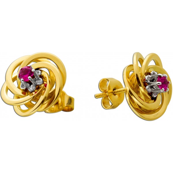 Rubin Ohrstecker Gold 750 Weißgold 18K Antikschmuck