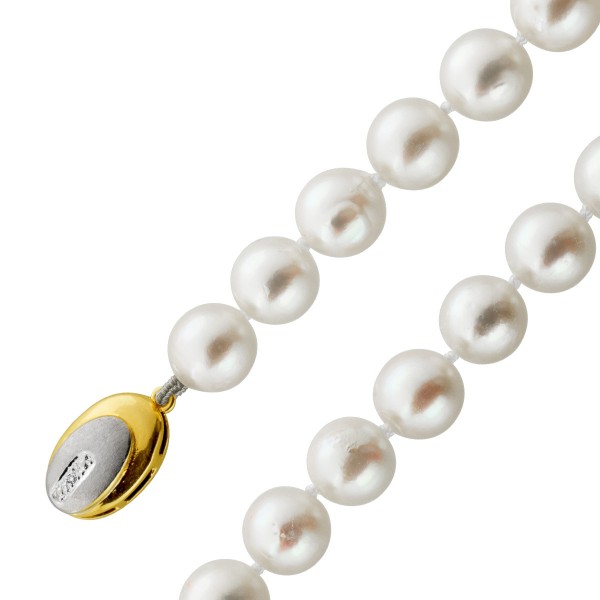 Akoyaperlen Collier 46cm Gold 585 Diamant 0.01ct Perlen