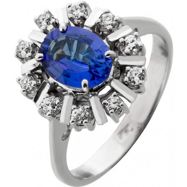 Tansanitring Weißgold 750 18K Brillanten Antikschmuck