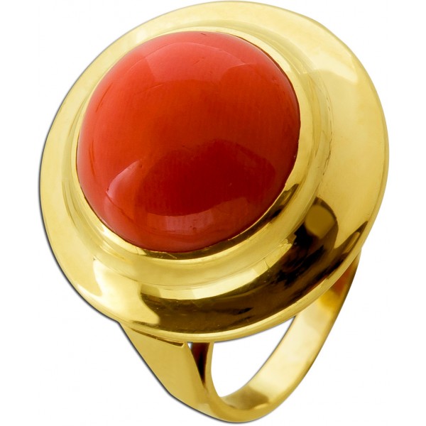 Korallring Gold 333 8K rote Sardischer Koralle Antikschmuck