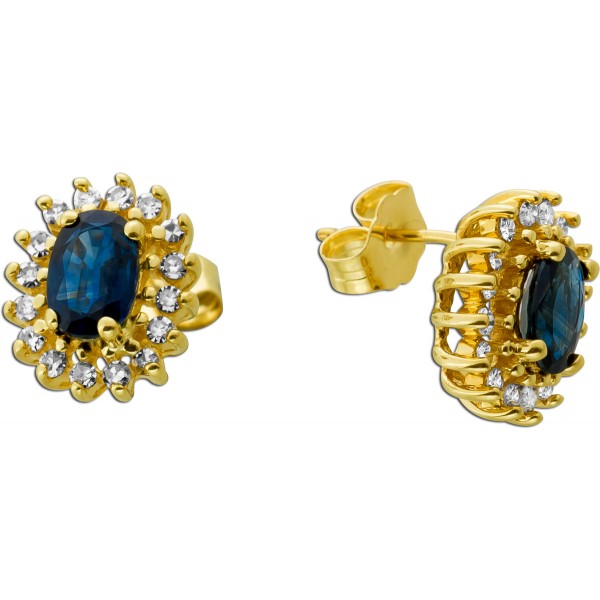 Saphir Ohrstecker Gold 585 14K blaue Edelsteine Brillanten 0.32ct