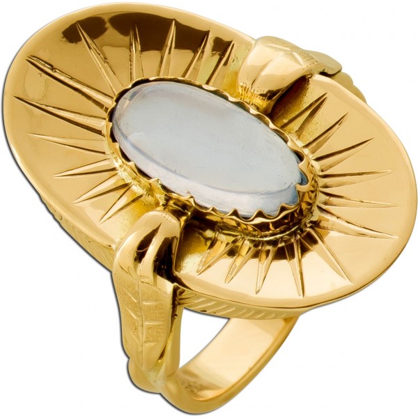 Damenring Gold 585 14K synth. Mondstein 2.0ct. Antikschmuck
